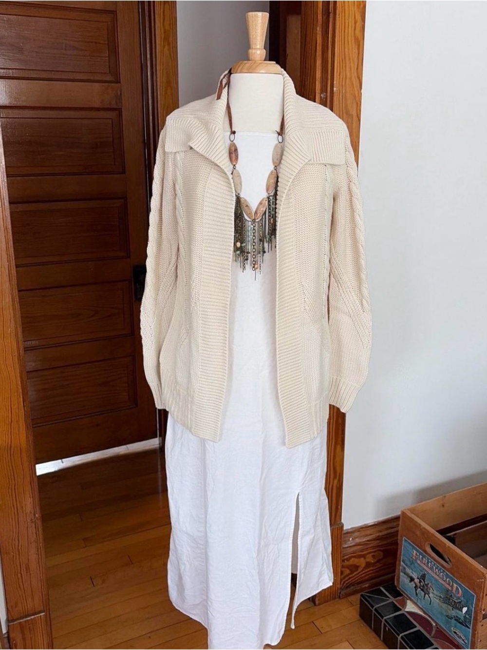 Banana Republic Cream Open-Front Cable Knit Cardigan